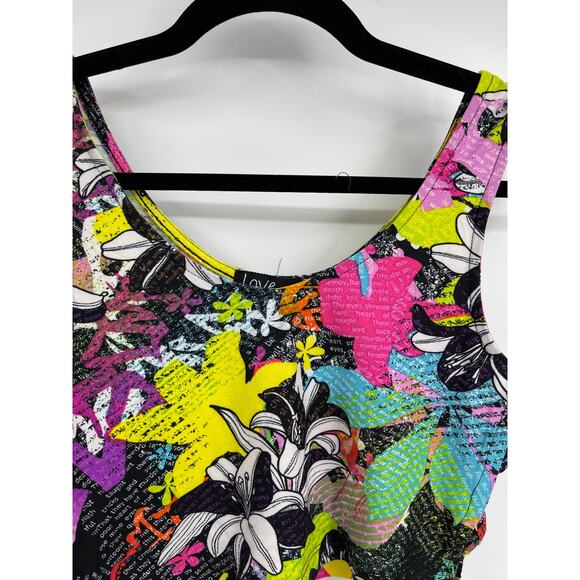 Love Womens Floral Athletic Crop Tank Top Side Cut Out Sleeveless NEW Large - Picture 6 of 11